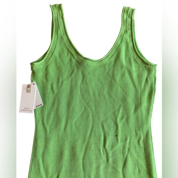 NWT Good American Women's Lime Green Rib Knit Bodycon Maxi Dress Flaw Size Large - Picture 8 of 10
